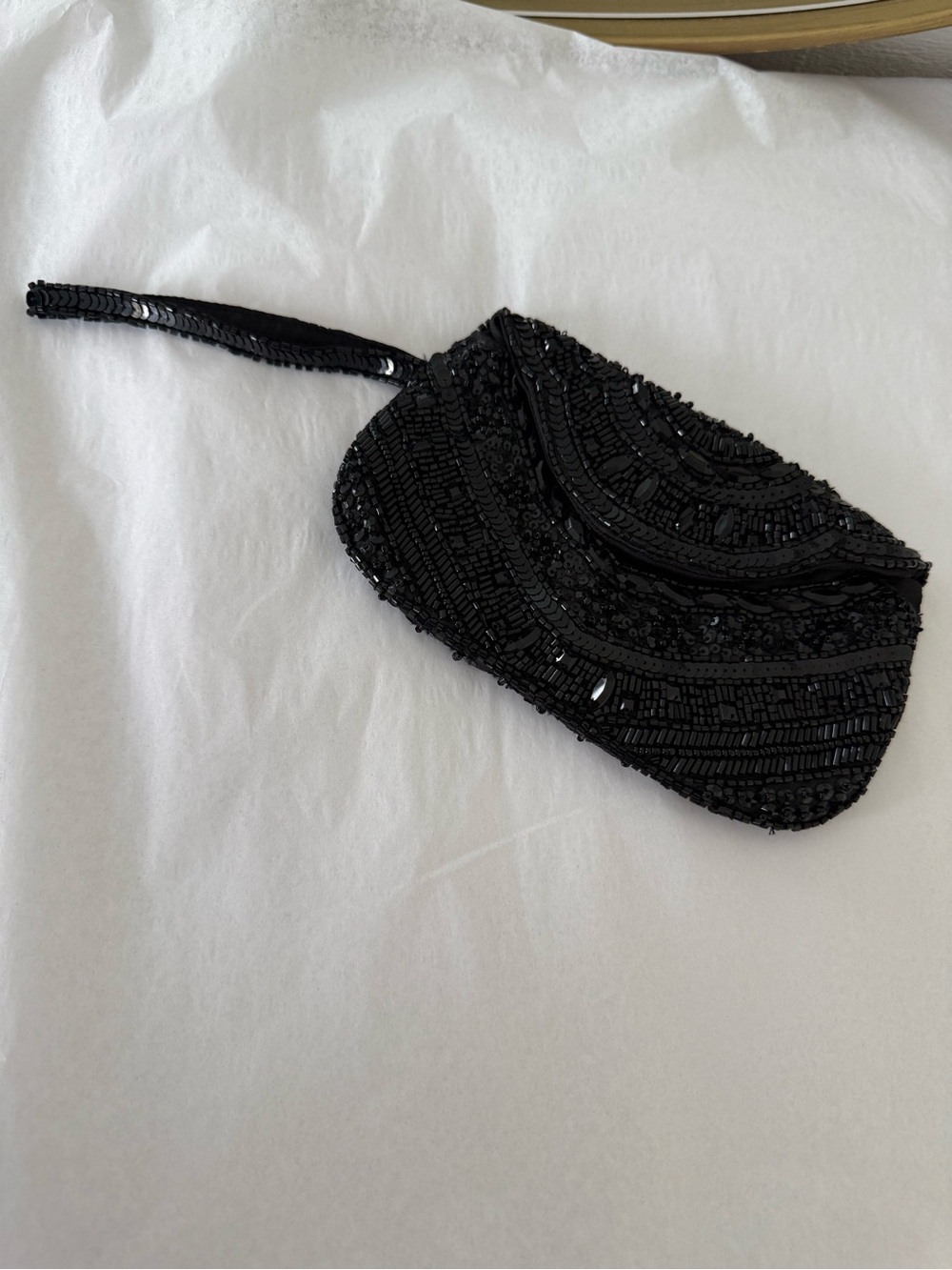Sequin Embellished Black Wristlet Clutch - Evening Accessory